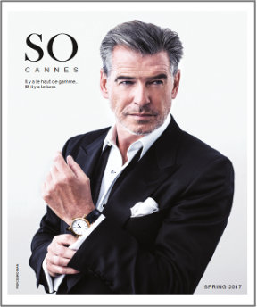 Couverture SOCannes Magazine Spring 2017 avec pierce Brossant magazine de luxe Côte d'Azur, Cannes, Monaco et Saint-Tropez